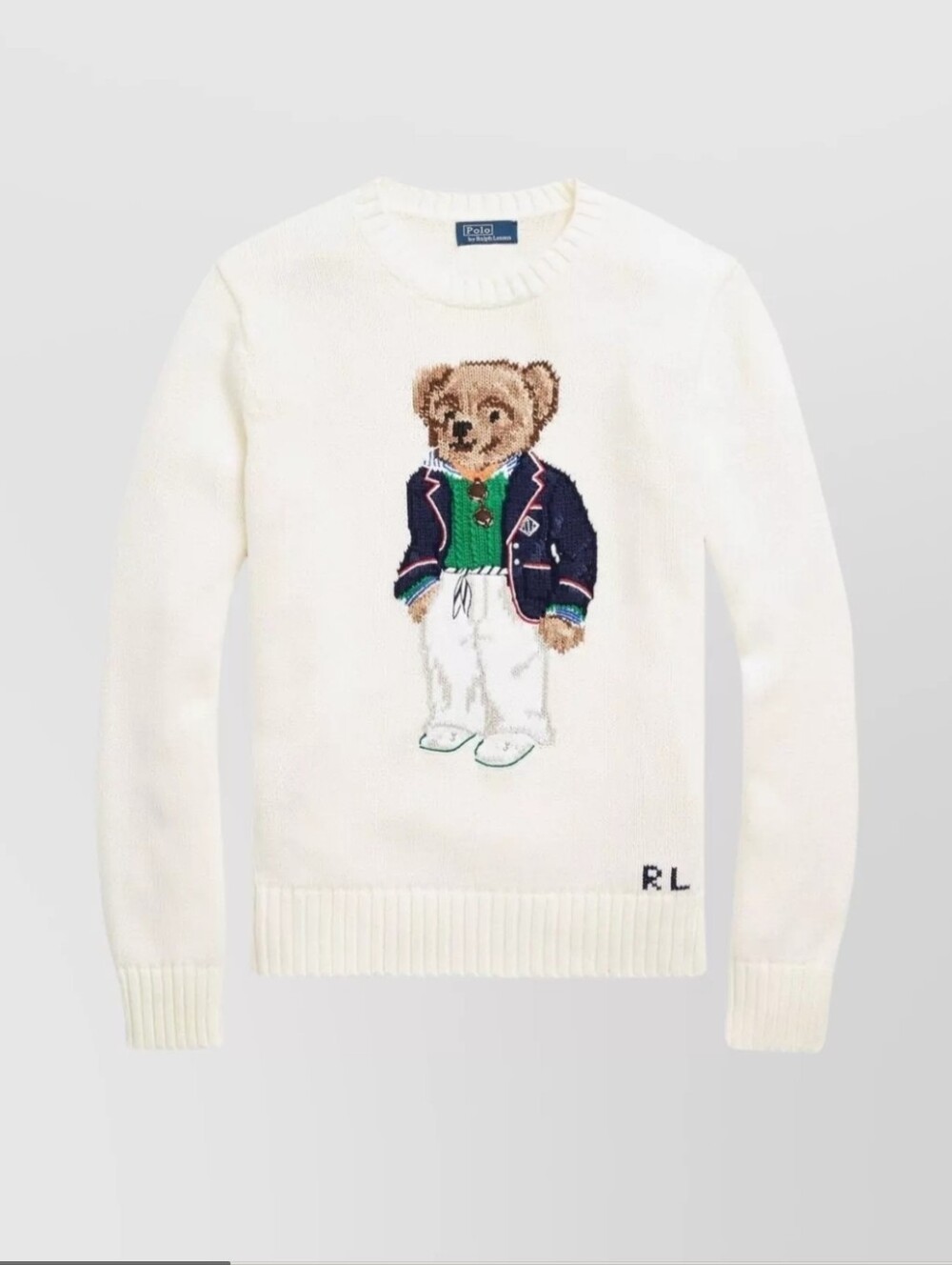 🐻 Polo Ralph Lauren Polo Bear Sweater Size Small Cream Knit Preppy Teddy RTR - Picture 2 of 13